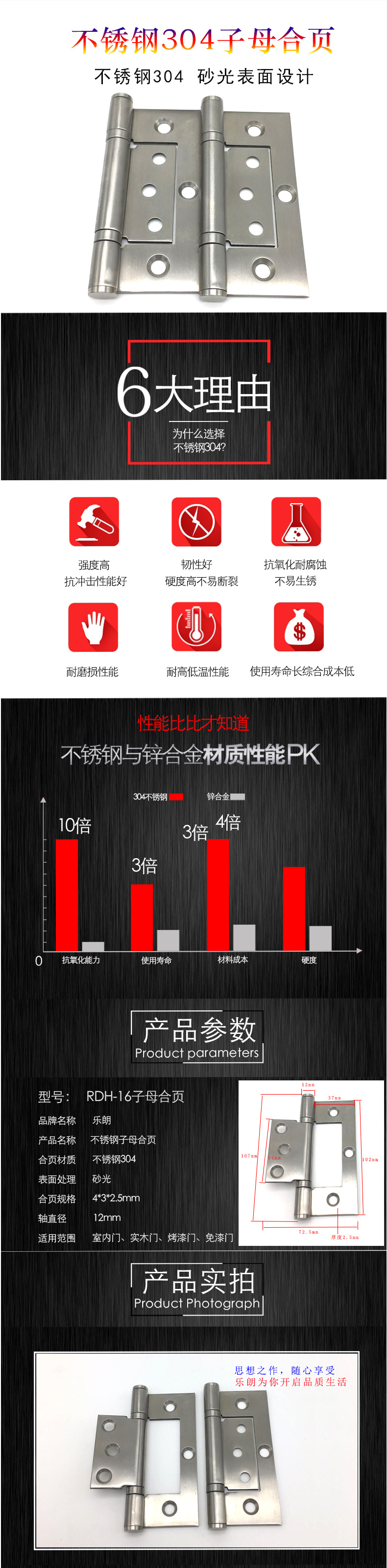 樂朗五金RDH-16 不銹鋼門窗用暗鉸