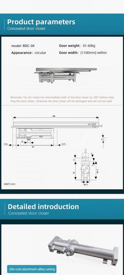 Supply high quality aluminum hydraulic concealed mounted door closer